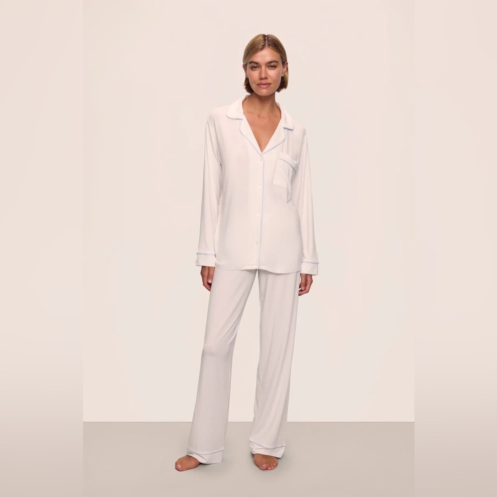 Gisele TENCEL™ Modal Long PJ Set in White/Ice Blue